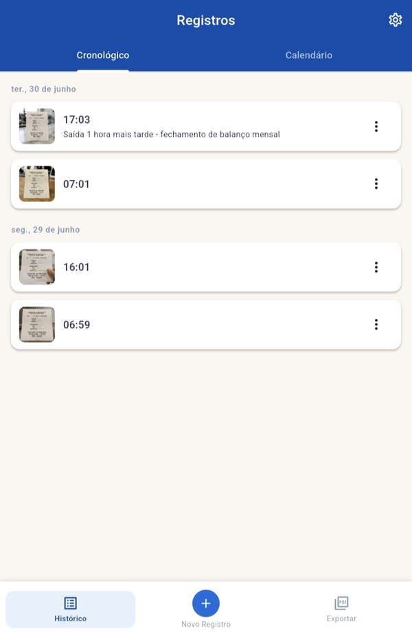 Histórico de registros no Lumo Ponto